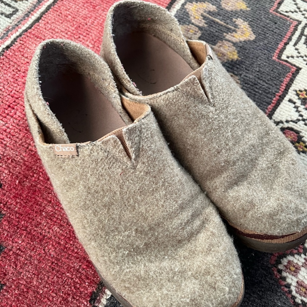 Chaco Revel Wool Slip-On Clogs with Brown Trim